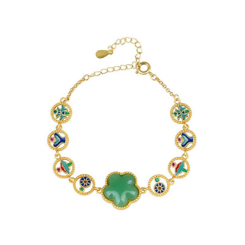 Pentagram - Court Style Gold-Plated Enameled Jade Inlay Bracelet