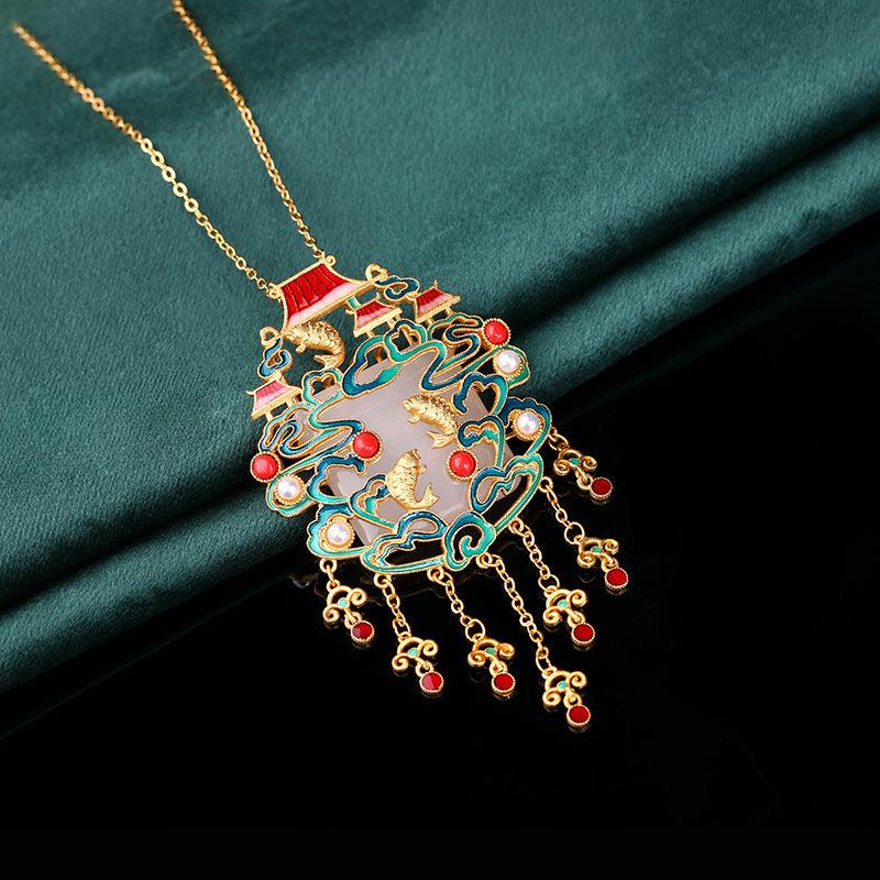 Lucky Koi - Chinese Ethnic Style Cloisonné Tassel Necklace