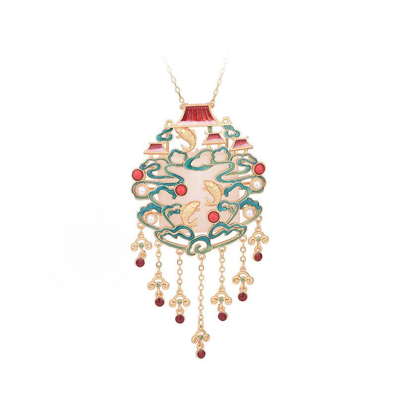 Lucky Koi - Chinese Ethnic Style Cloisonné Tassel Necklace