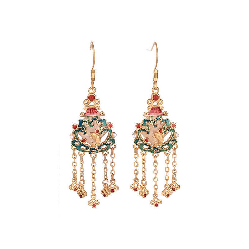 Lucky Koi - Chinese Court Style Gold-Plated Tassel Earrings