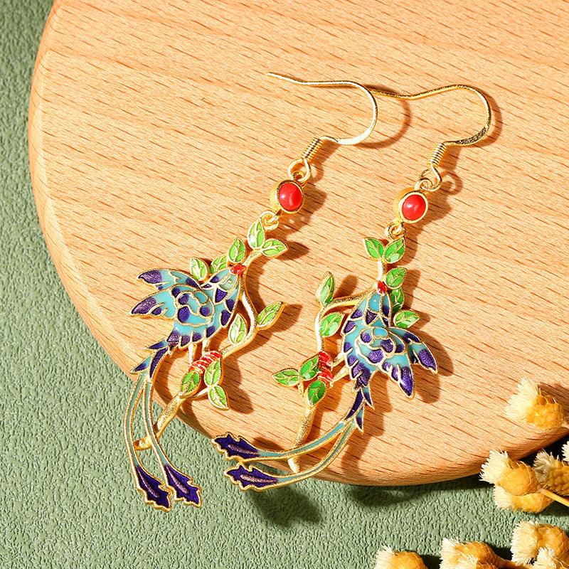 Phoenix - Chinese Cloisonné Earrings