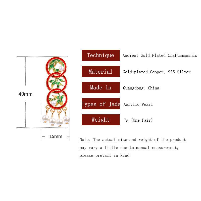 Bamboo Leaves - Chinese Ethnic Style Enameled Vintage Pearl Long Earrings