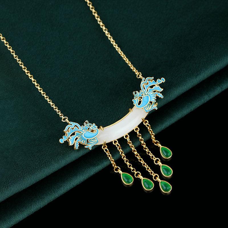 Twin Phoenix - Chinese Classical Enamel Tassel Necklace