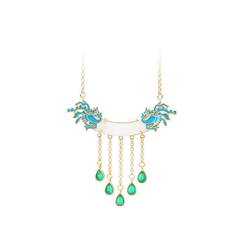 Twin Phoenix - Chinese Classical Enamel Tassel Necklace
