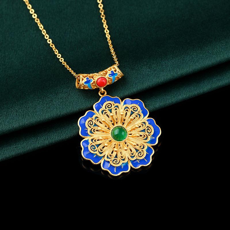 Blooming Flowers - Court Style Enamel Necklace
