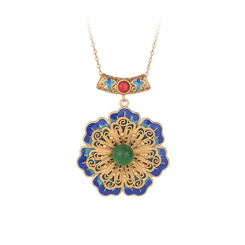 Blooming Flowers - Court Style Enamel Necklace