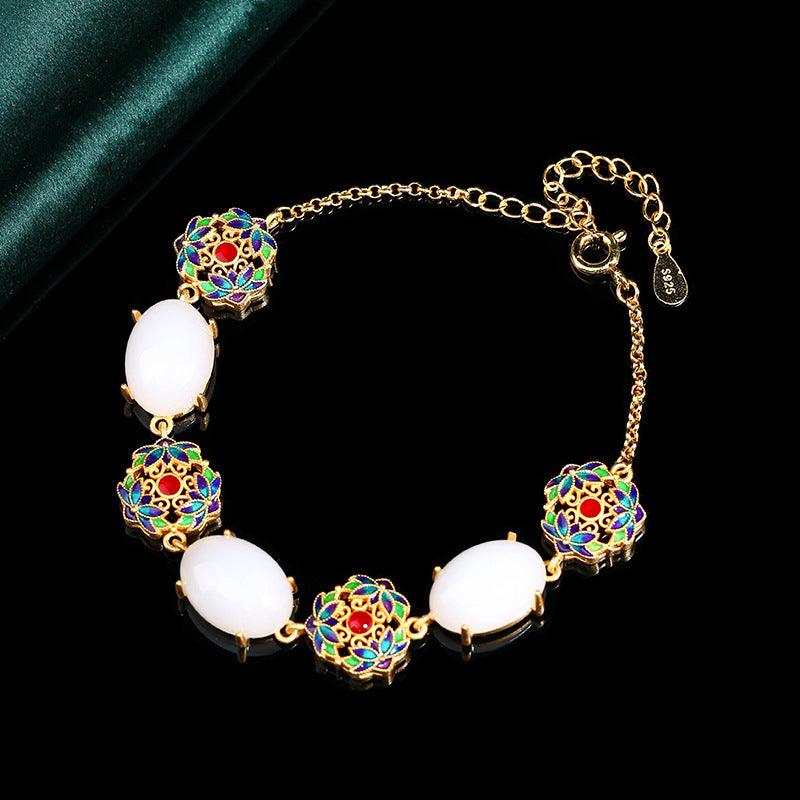 Flowers Bloom - Court Style Gold-Plated Jade Inlaid Bracelet
