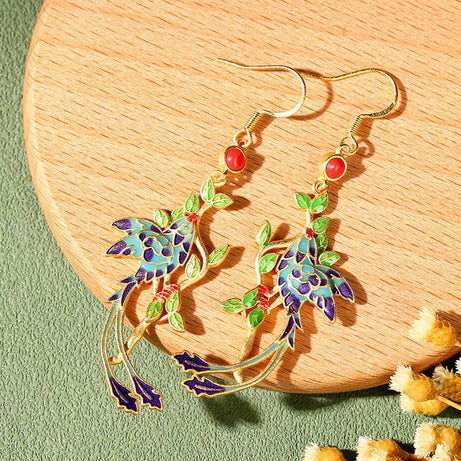 Phoenix - Chinese Cloisonné Earrings