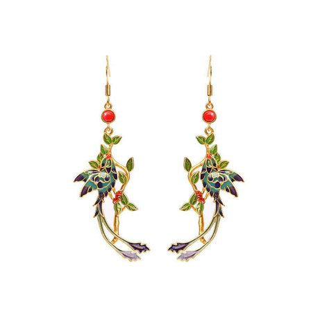 Phoenix - Chinese Cloisonné Earrings